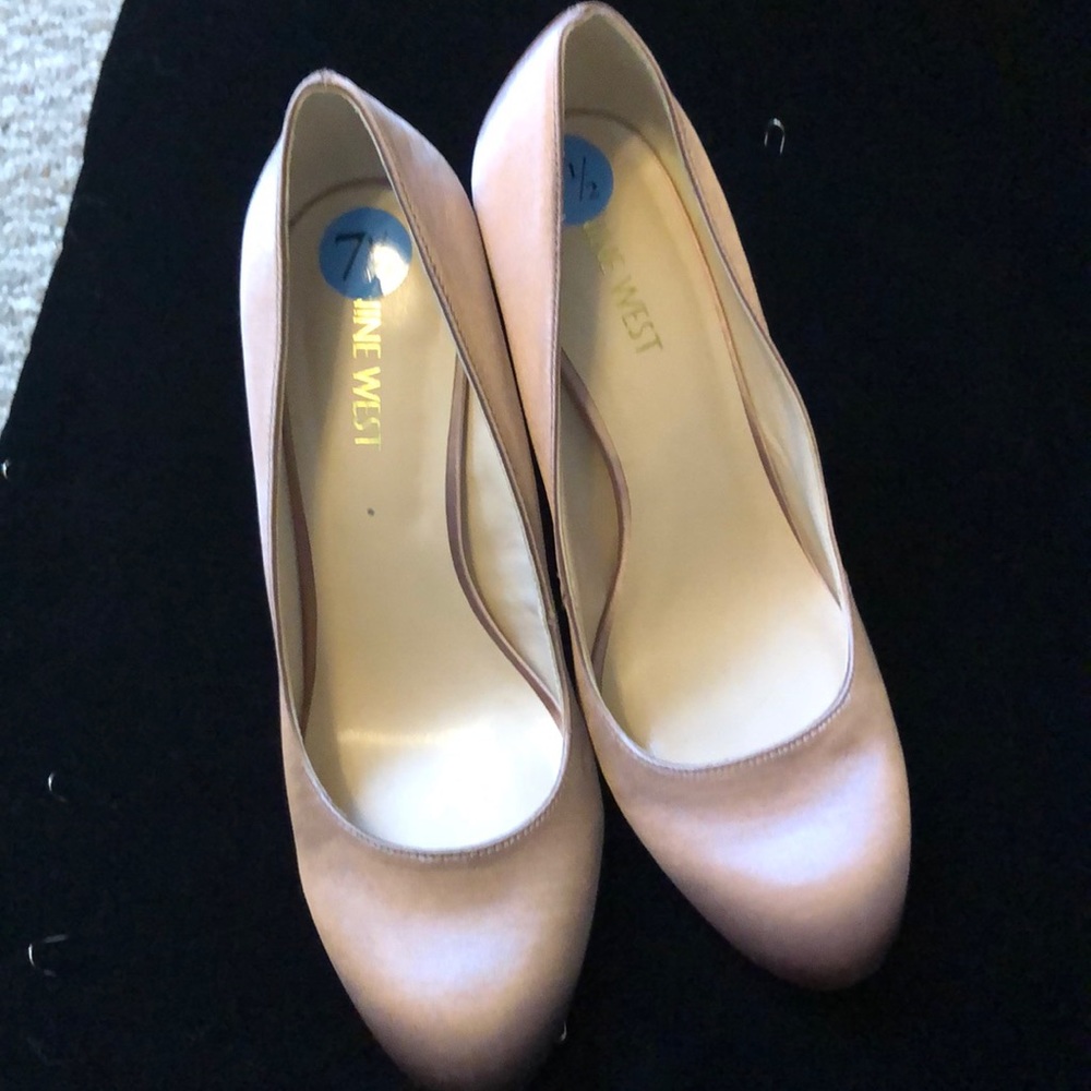 Satin rose colored chunky heels